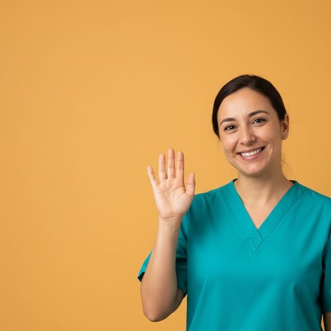 Enfermera saludando con la mano